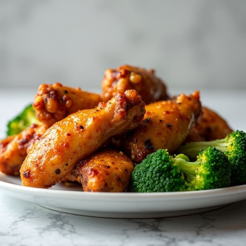 Crispy Baked Honey Garlic Chicken Wings with Roasted Broccoli
