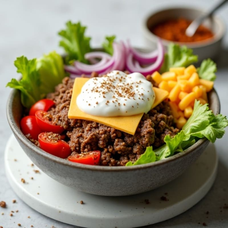 Protein-Packed Lean Ground Beef Cheeseburger Bowl with Creamy Special Sauce