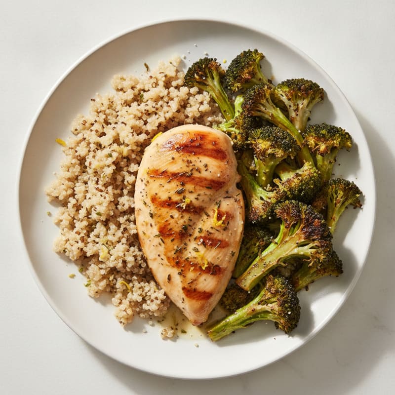 Grilled Chicken Breast with Roasted Broccoli and Quinoa