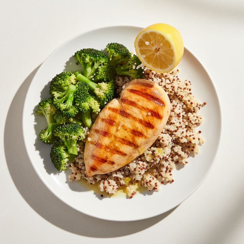 Grilled Chicken Breast with Quinoa and Steamed Broccoli