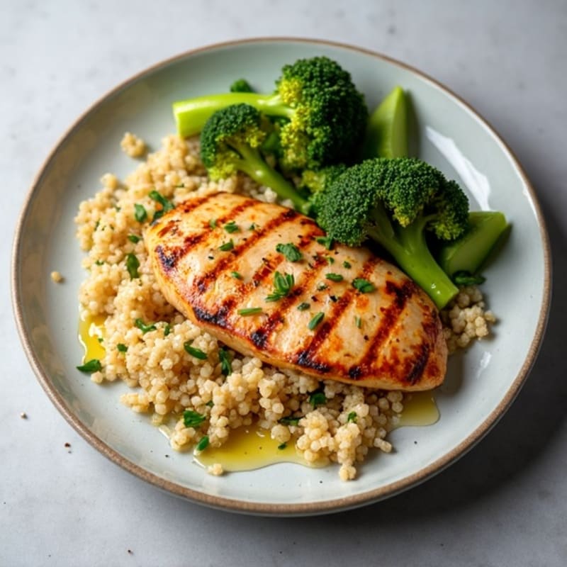 Grilled Chicken Breast with Quinoa and Roasted Broccoli