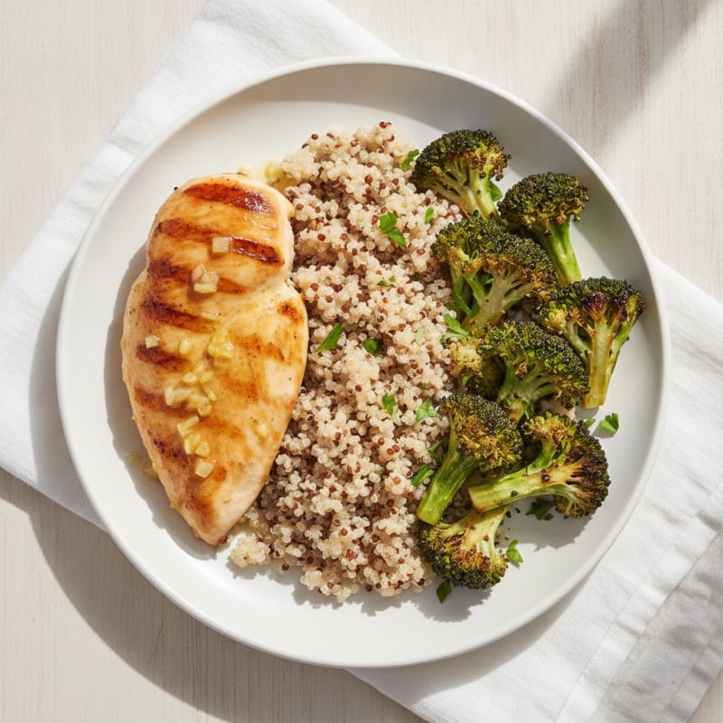 Grilled Chicken Breast with Quinoa and Roasted Broccoli