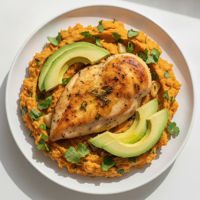 Herb-Roasted Chicken Breast with Cilantro Sweet Potato Mash