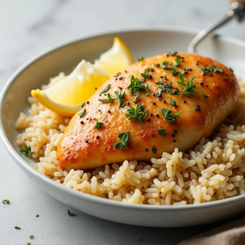 Lemon-Herb Roasted Chicken with Fluffy Brown Rice