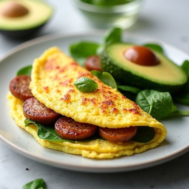 Egg White Spinach Omelette with Grilled Turkey Sausage