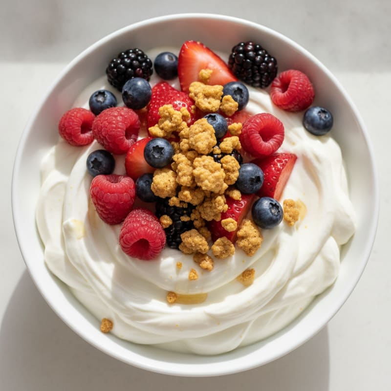 Greek Yogurt Protein Pudding with Mixed Berries