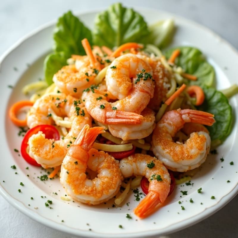Crispy Pan-Seared Shrimp with Creamy Spicy Peanut Slaw