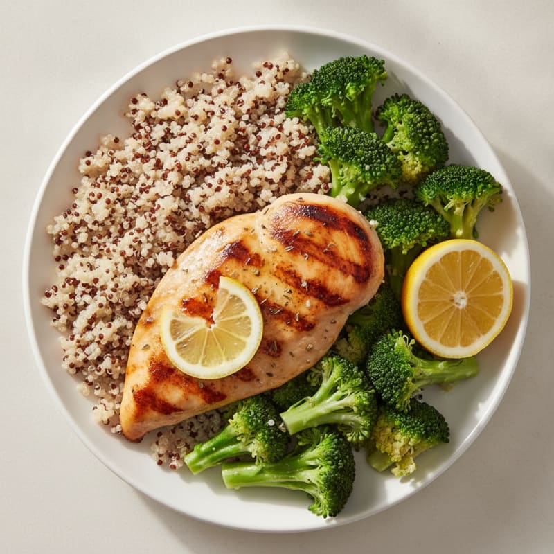Grilled Chicken Breast with Quinoa and Steamed Broccoli