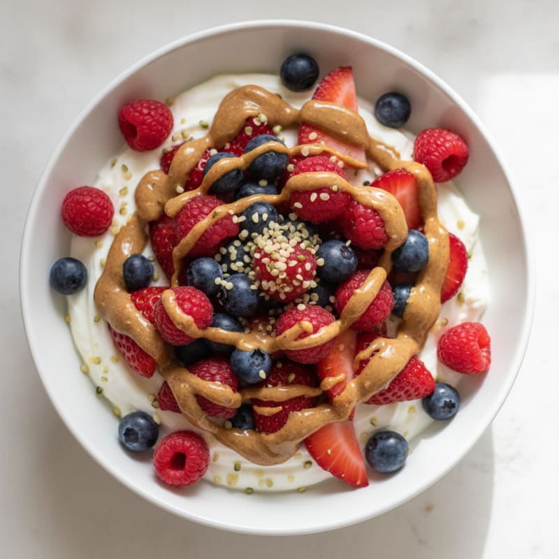 Creamy Greek Yogurt Bowl with Mixed Berries and Almond Butter