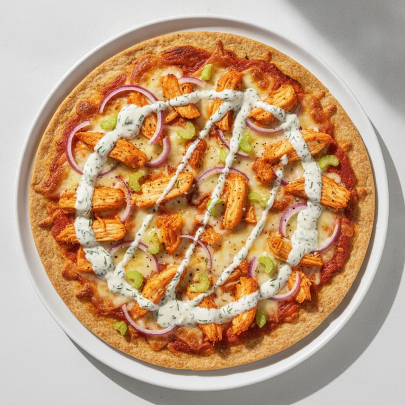 Buffalo Chicken Pizza with Ranch Drizzle