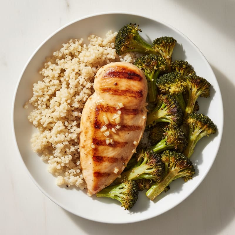 Grilled Chicken Breast with Roasted Broccoli and Quinoa