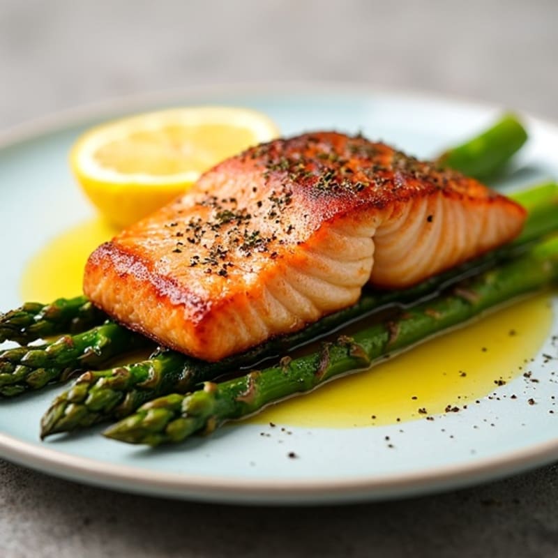 Crispy Pan-Seared Salmon with Roasted Asparagus