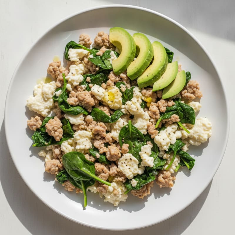 Egg White Scramble with Turkey and Spinach