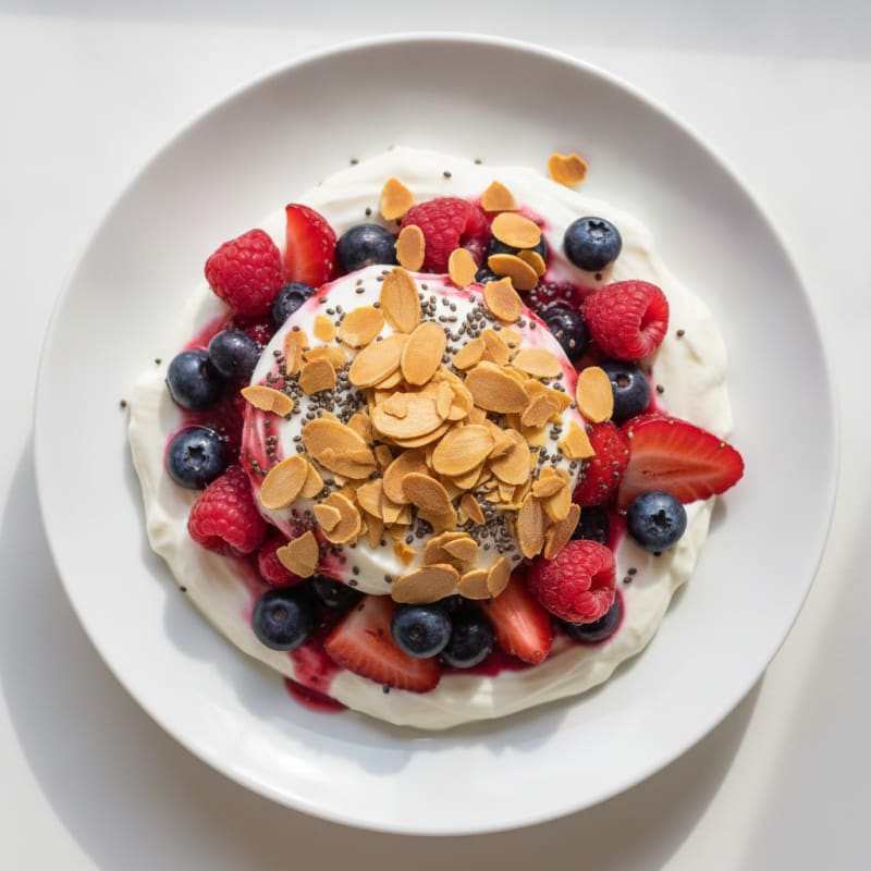 Silky Greek Yogurt Protein Parfait with Mixed Berries and Almonds
