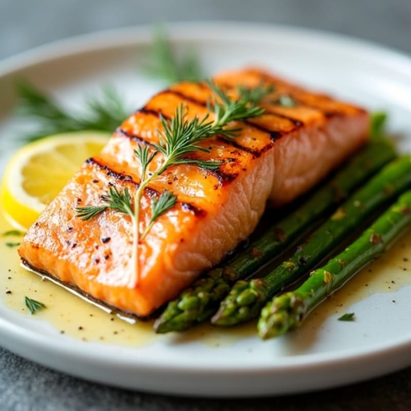Grilled Salmon with Lemon Herb and Roasted Asparagus