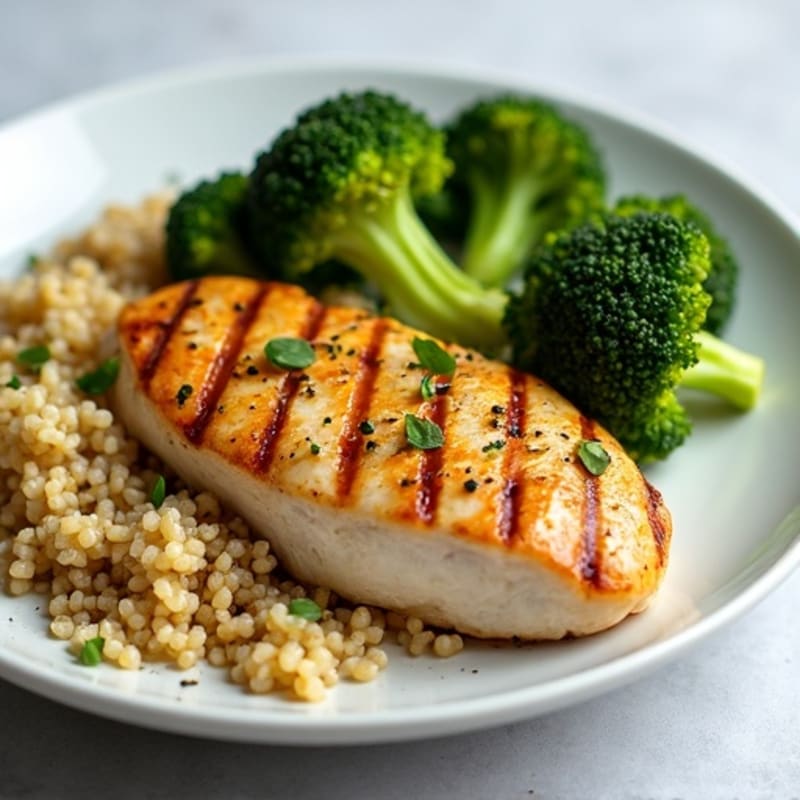 Grilled Chicken Breast with Roasted Broccoli and Quinoa