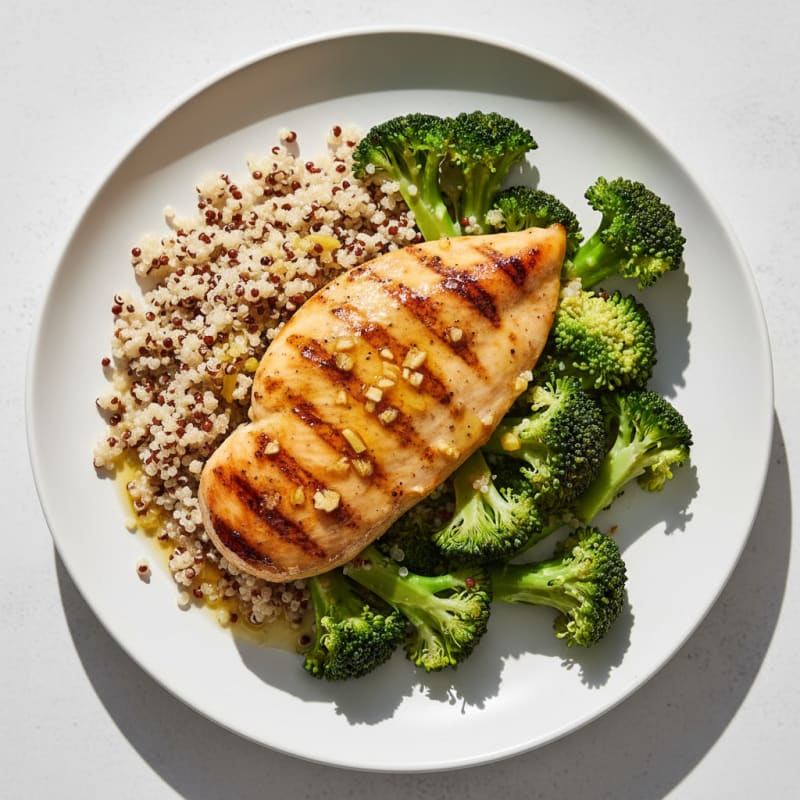 Grilled Chicken Breast with Quinoa and Steamed Broccoli