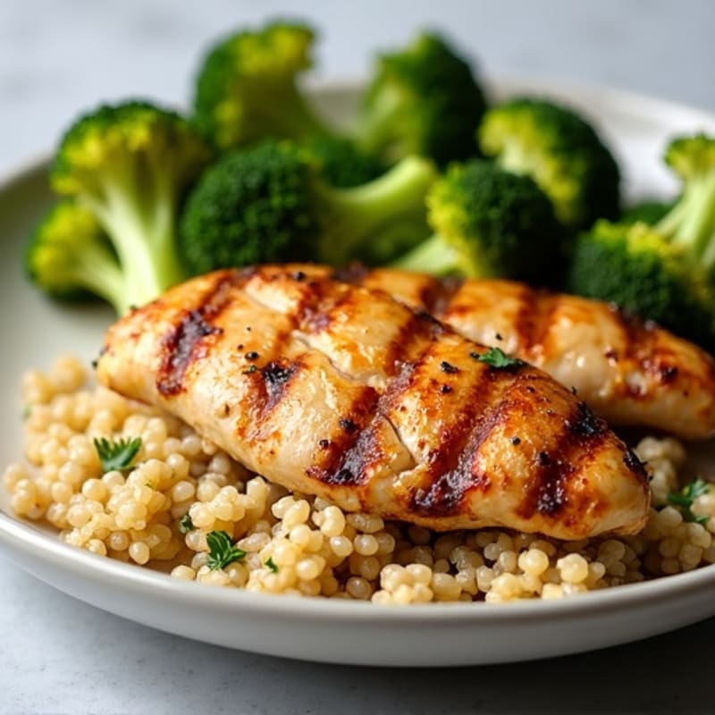 Grilled Chicken Breast with Quinoa and Roasted Broccoli