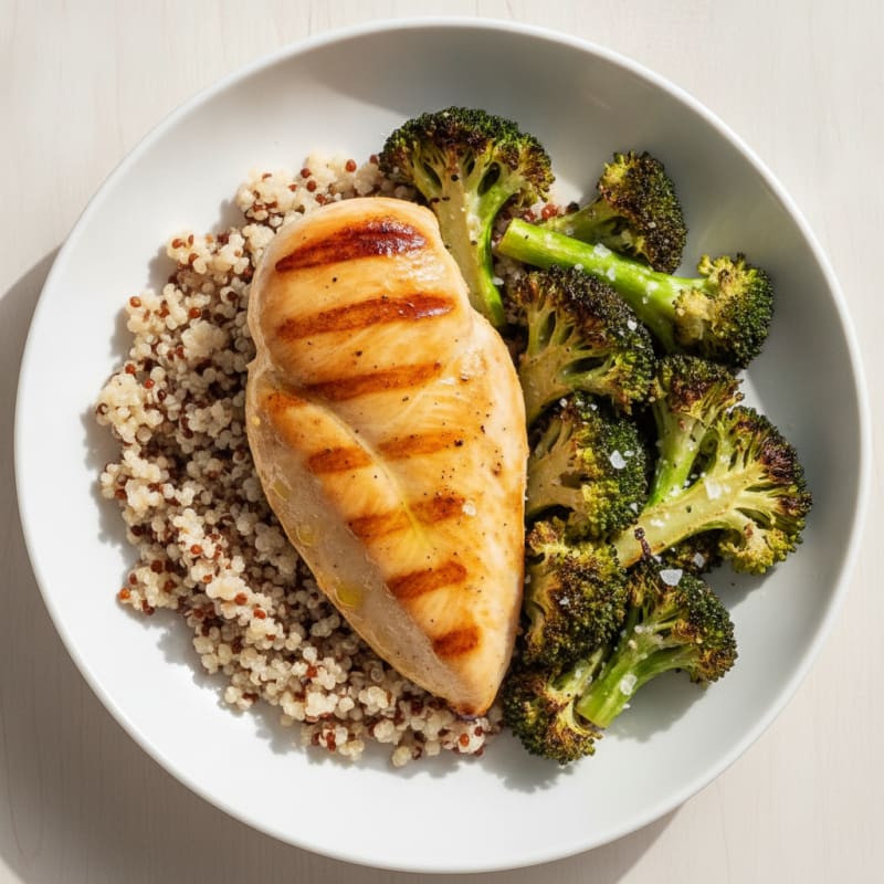 Grilled Chicken Breast with Quinoa and Roasted Broccoli