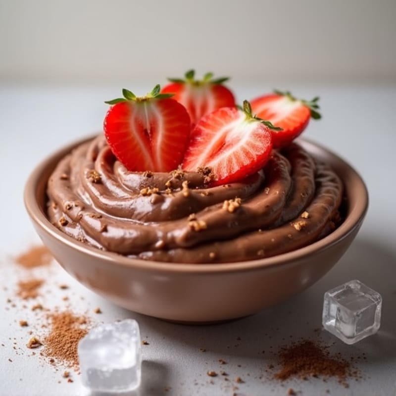 Silky Chocolate Protein Pudding with Sliced Strawberries
