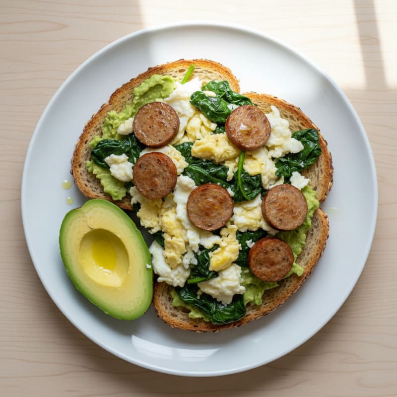 Egg White Scramble with Turkey Sausage and Spinach