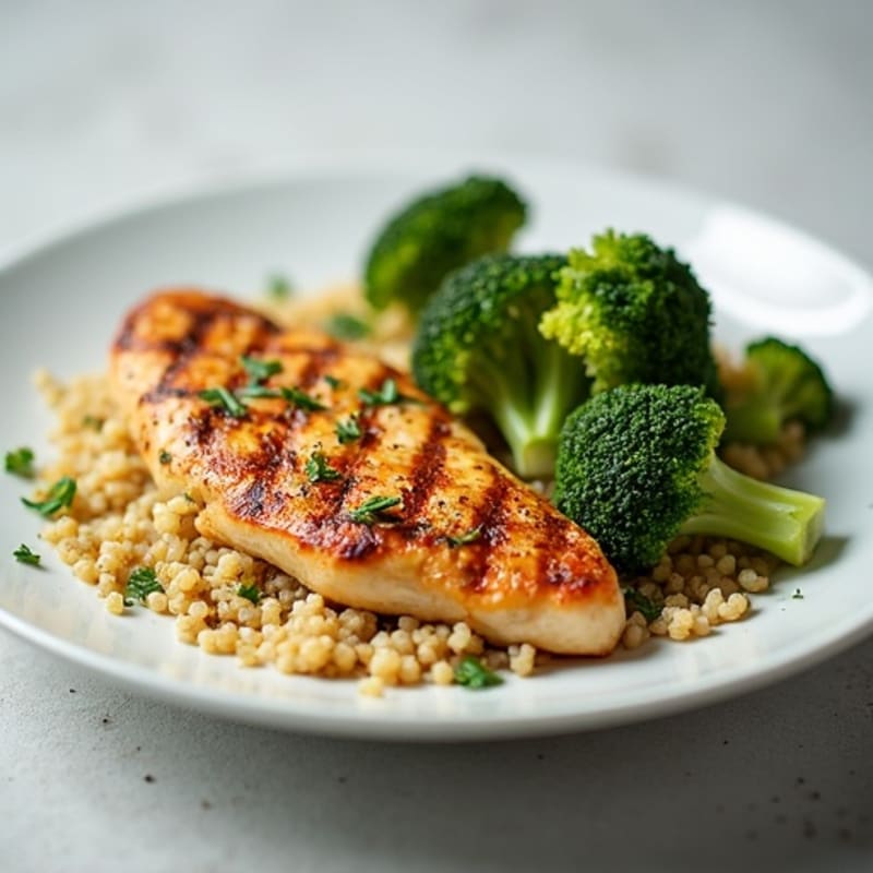 Grilled Chicken Breast with Quinoa and Roasted Broccoli