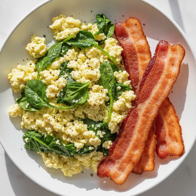 Cottage Cheese Scramble with Spinach and Turkey Bacon