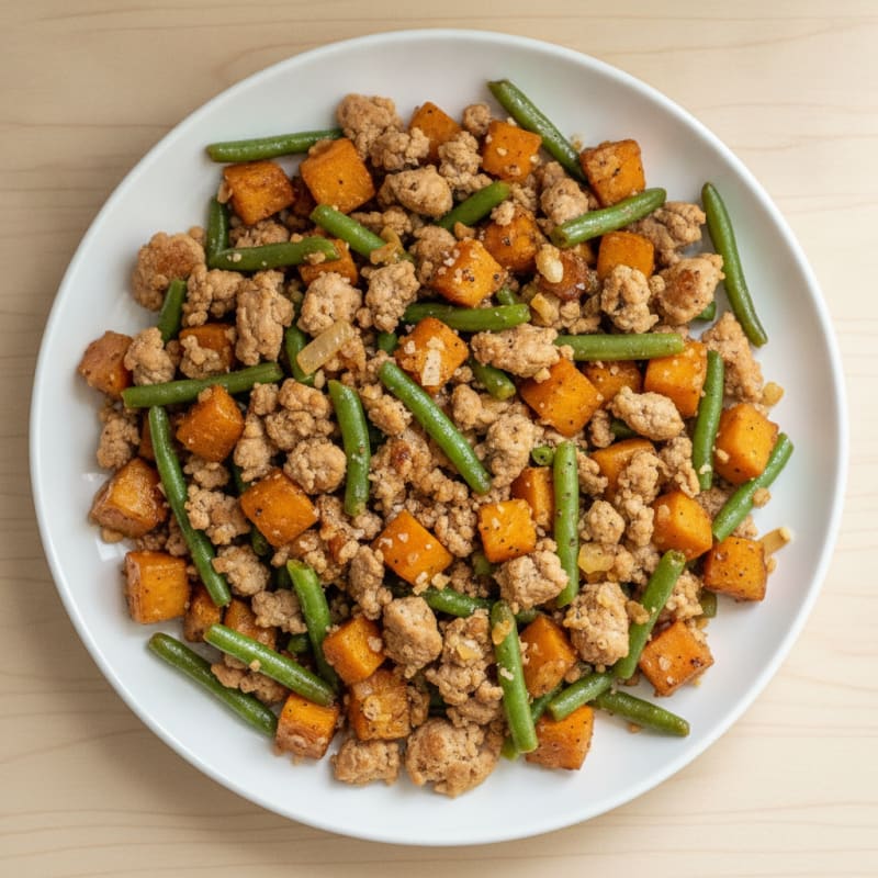 Ground Turkey Sweet Potato Skillet with Green Beans