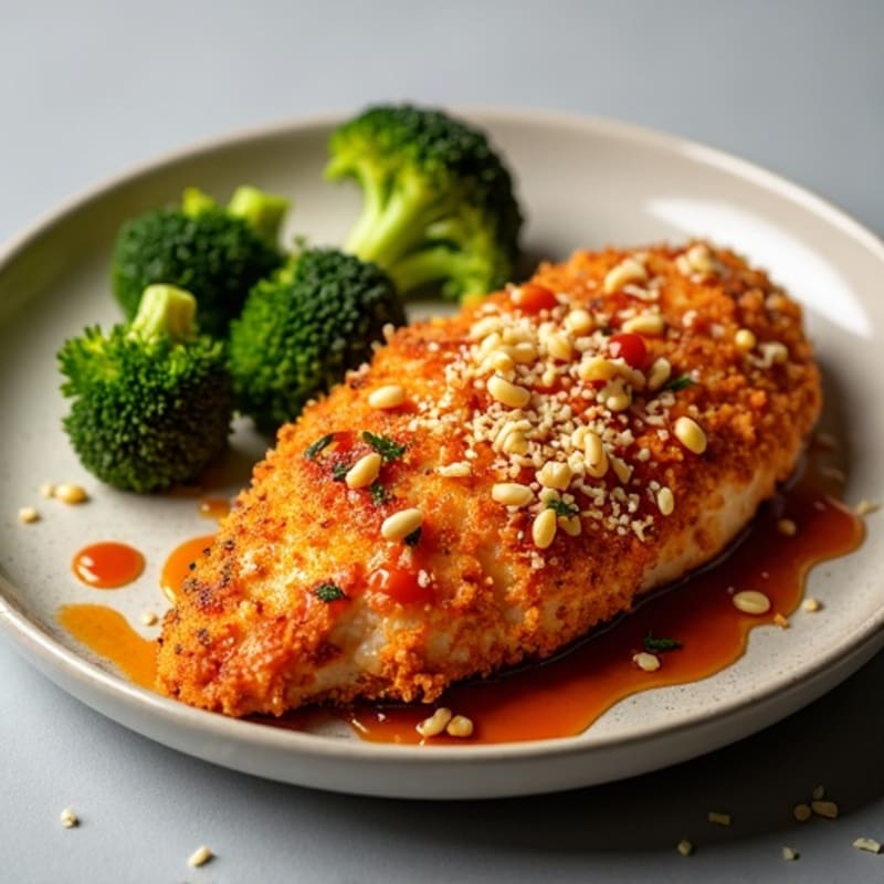 Crispy Baked Chicken with Sticky Sweet and Spicy Sauce and Roasted Broccoli