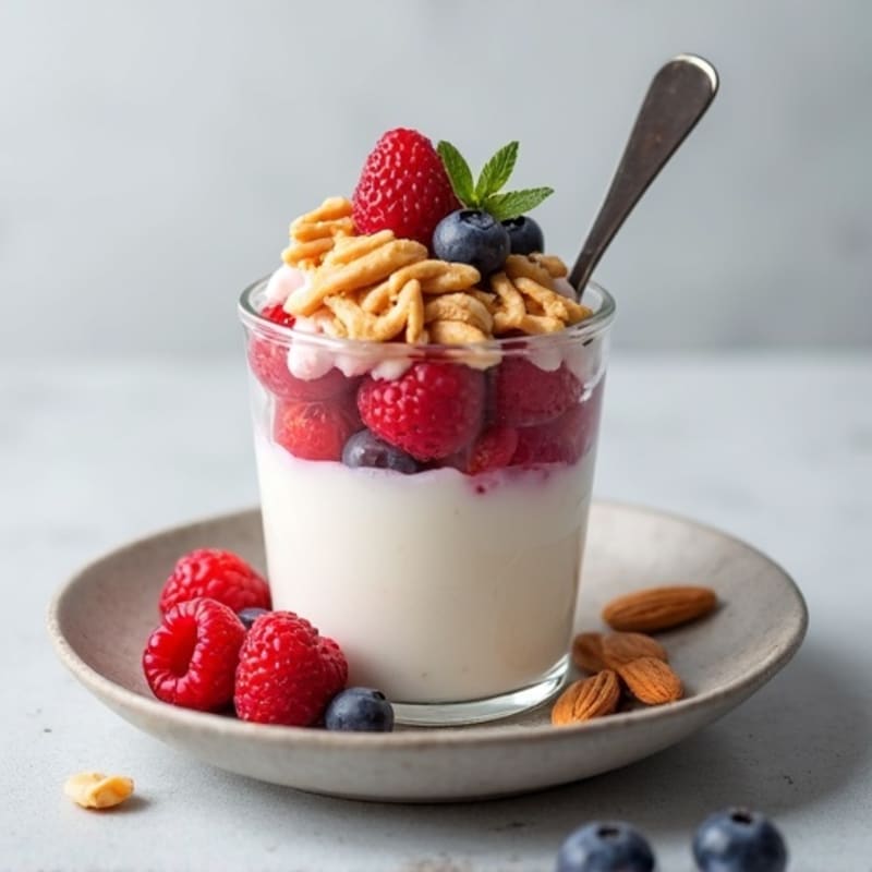 Greek Yogurt Protein Parfait with Mixed Berries and Almond Butter