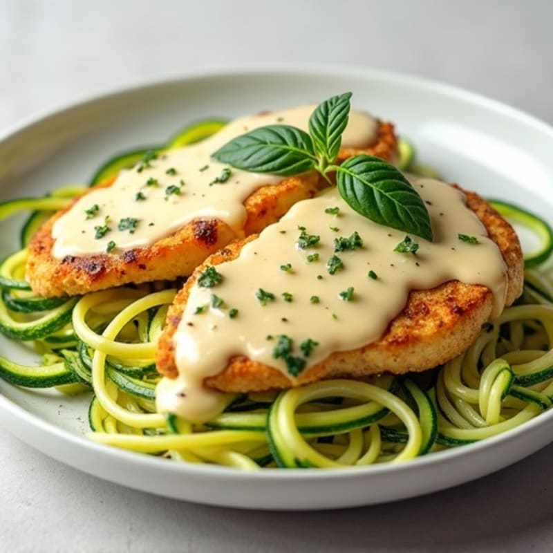 Creamy Cauliflower Alfredo Chicken with Zucchini Noodles