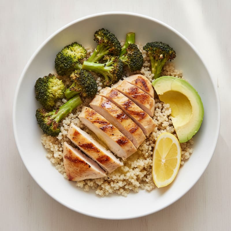 Grilled Chicken and Quinoa Bowl with Roasted Broccoli