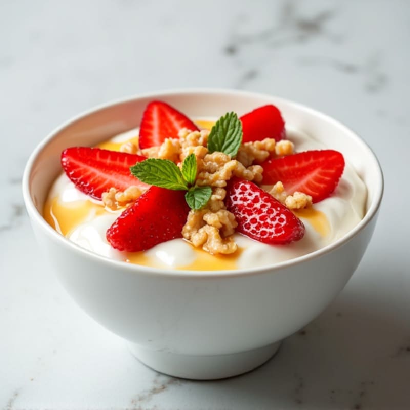 Creamy Greek Yogurt Bowl with Fresh Strawberries and Honey Drizzle