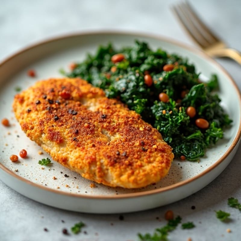Crispy Baked Chicken with Smoky Braised Collard Greens