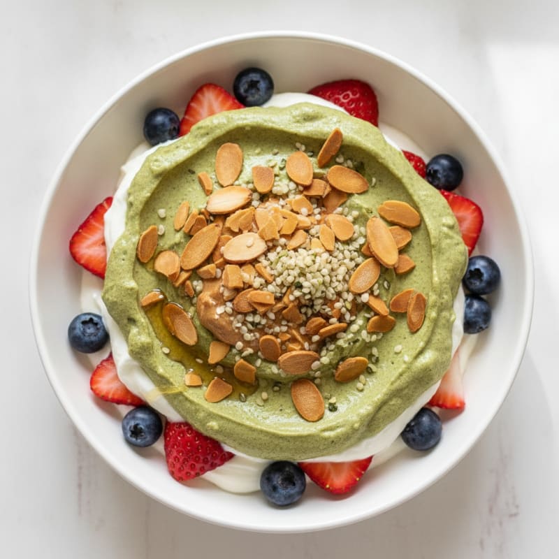 Silky Matcha Protein Yogurt Parfait with Berries