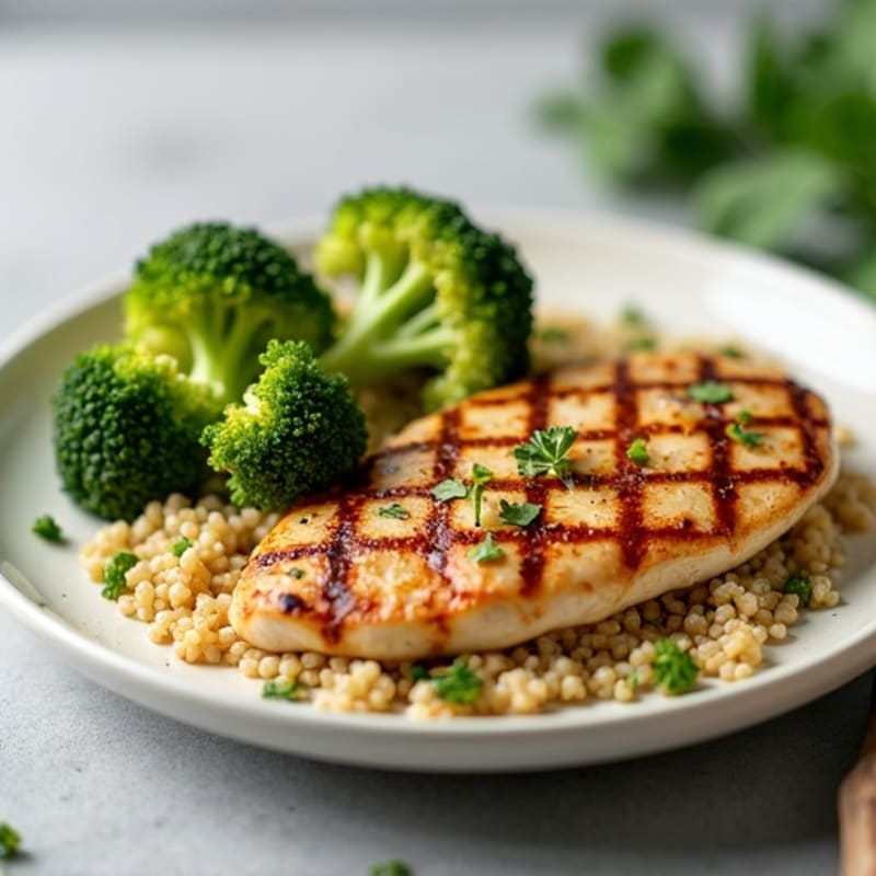 Grilled Chicken Breast with Quinoa and Roasted Broccoli
