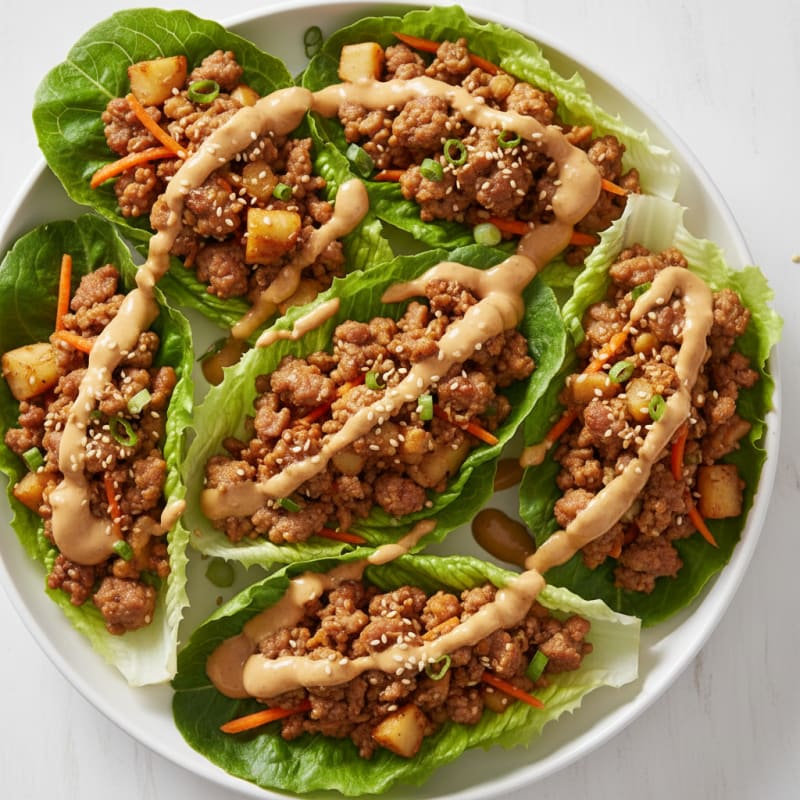 Savory Pork Lettuce Wraps with Peanut Sauce