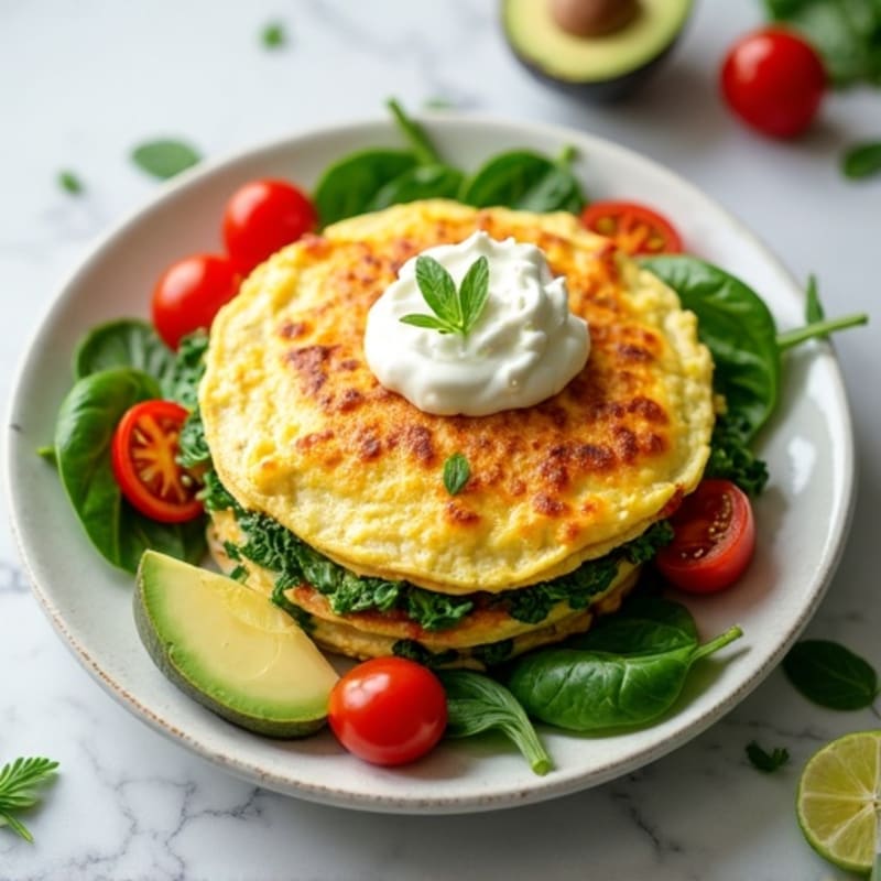 Egg White Spinach Omelette with Cottage Cheese and Cherry Tomatoes