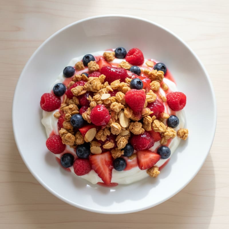 Greek Yogurt Parfait with Mixed Berries and Almond Granola