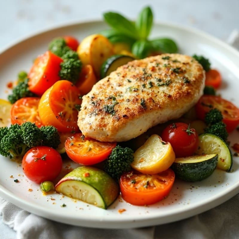 Herb-Crusted Pan Seared Chicken with Roasted Vegetables