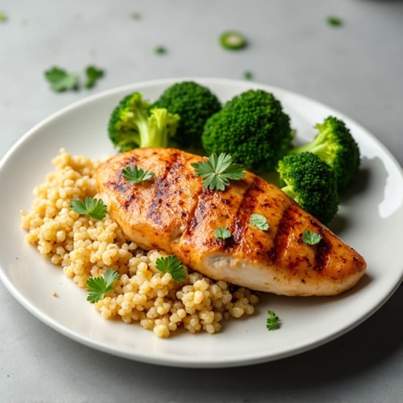 Grilled Chicken Breast with Quinoa and Roasted Broccoli
