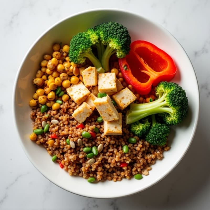 Crispy Lentil Quinoa Power Bowl with Roasted Vegetables