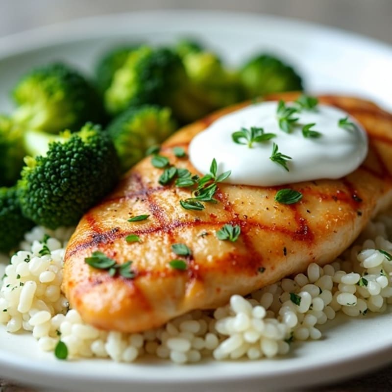 Seared Chicken Breast with Herb Rice and Steamed Broccoli