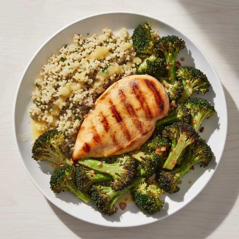 Grilled Chicken Breast with Quinoa and Roasted Broccoli
