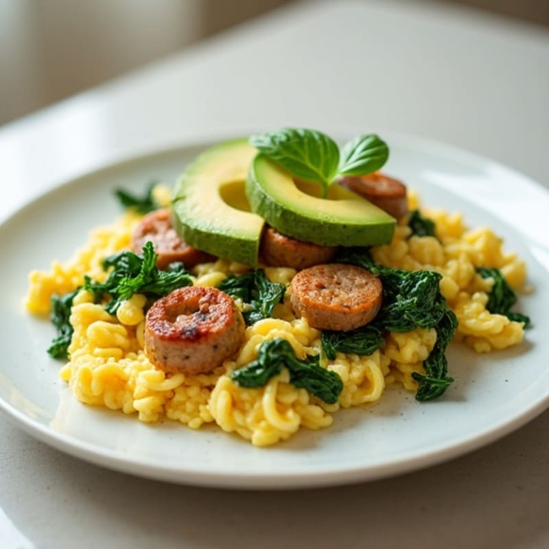 Egg White Scramble with Turkey Sausage and Spinach