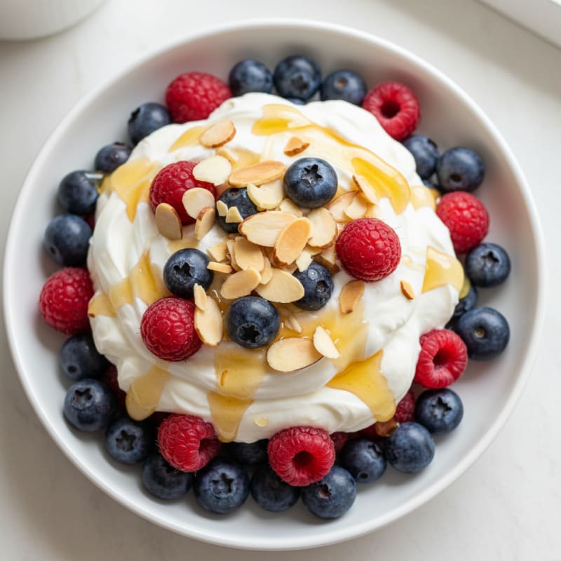 Creamy Greek Yogurt Parfait with Mixed Berries and Almonds
