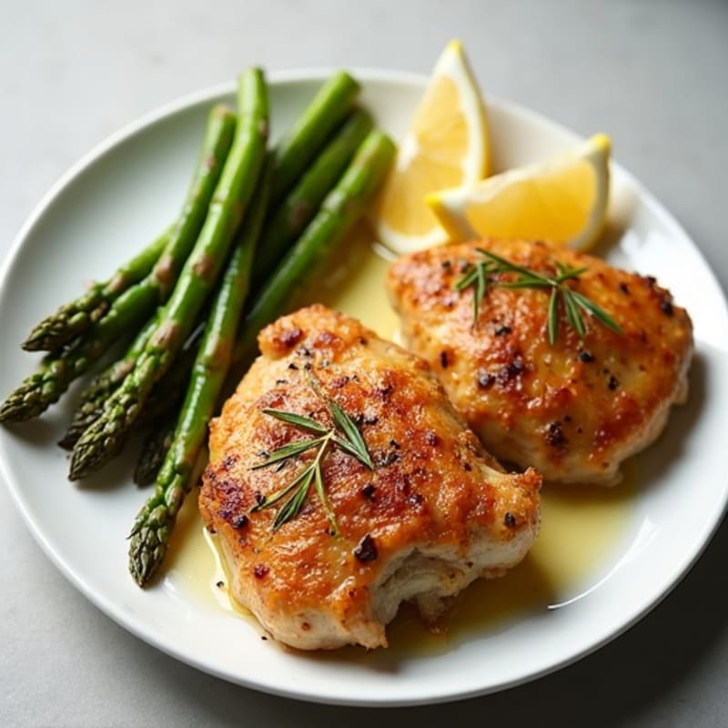 Crispy Lemon-Herb Roasted Chicken Thighs with Roasted Asparagus