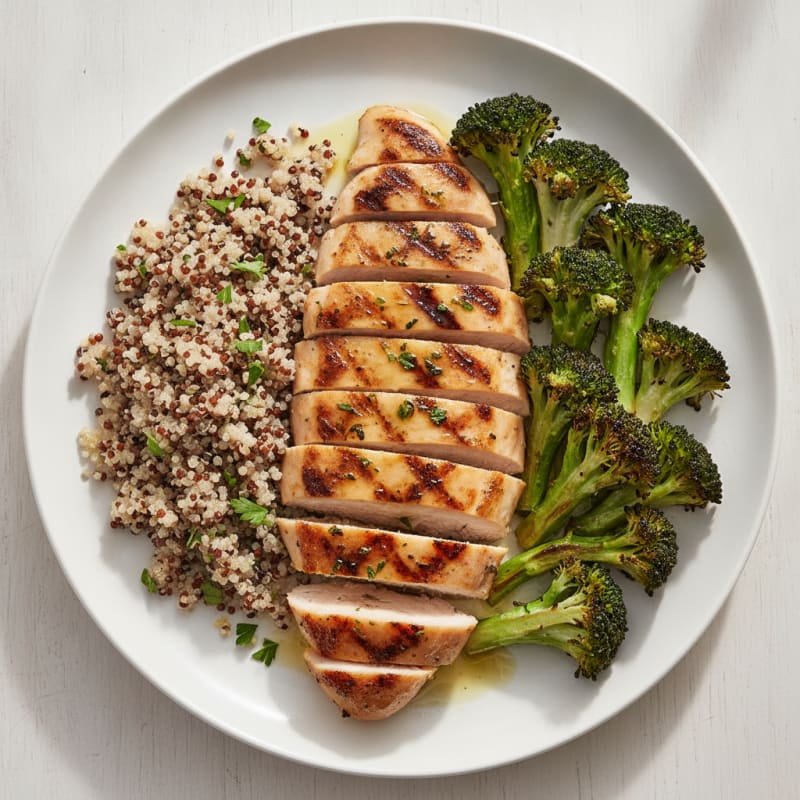 Grilled Chicken Breast with Quinoa and Roasted Broccoli
