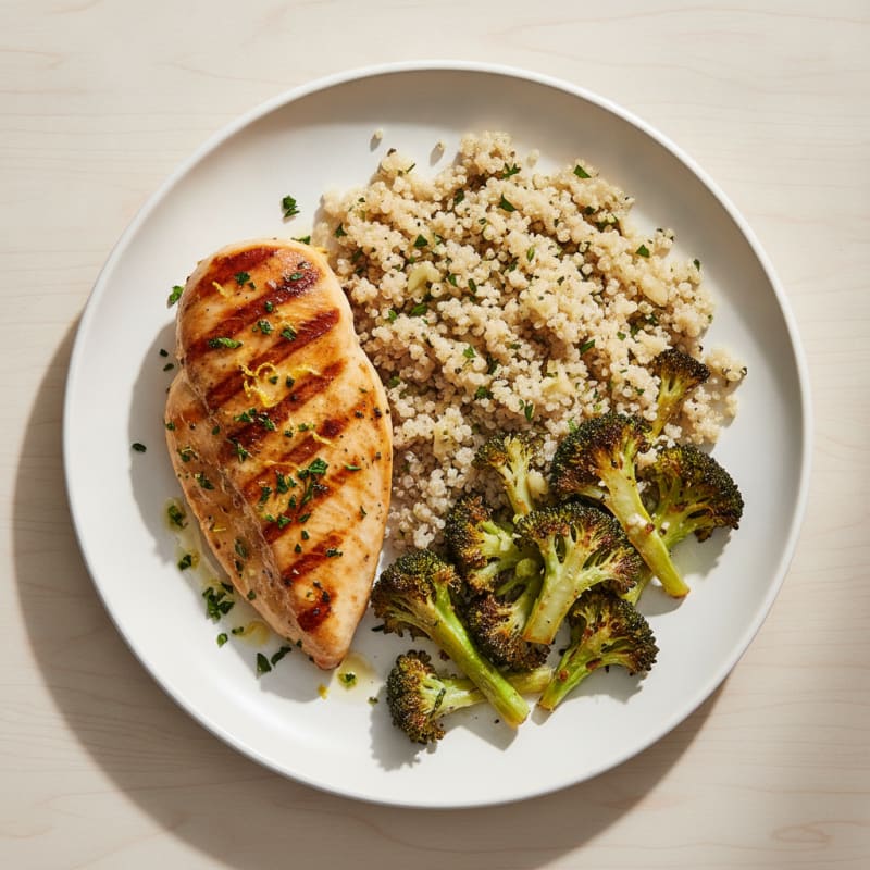 Grilled Chicken Breast with Roasted Broccoli and Quinoa
