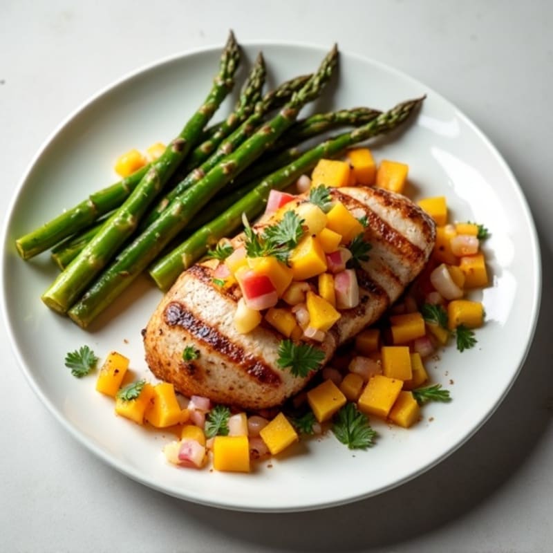 Seared Pork Tenderloin with Fresh Peach Salsa and Roasted Asparagus